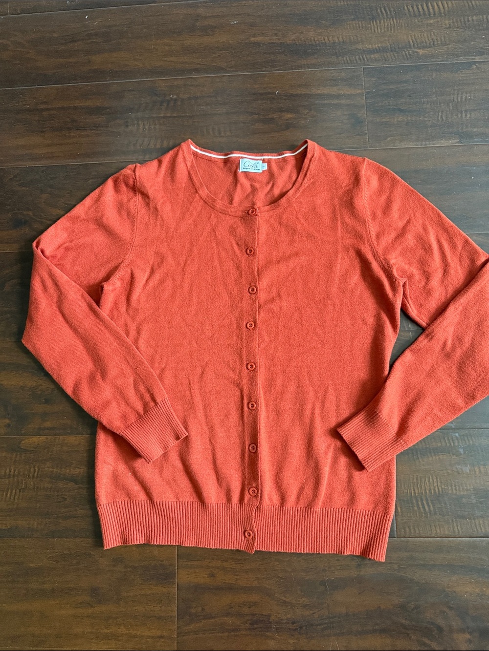 Cielo Button-Front Crewneck Cardigan - Coral Orange